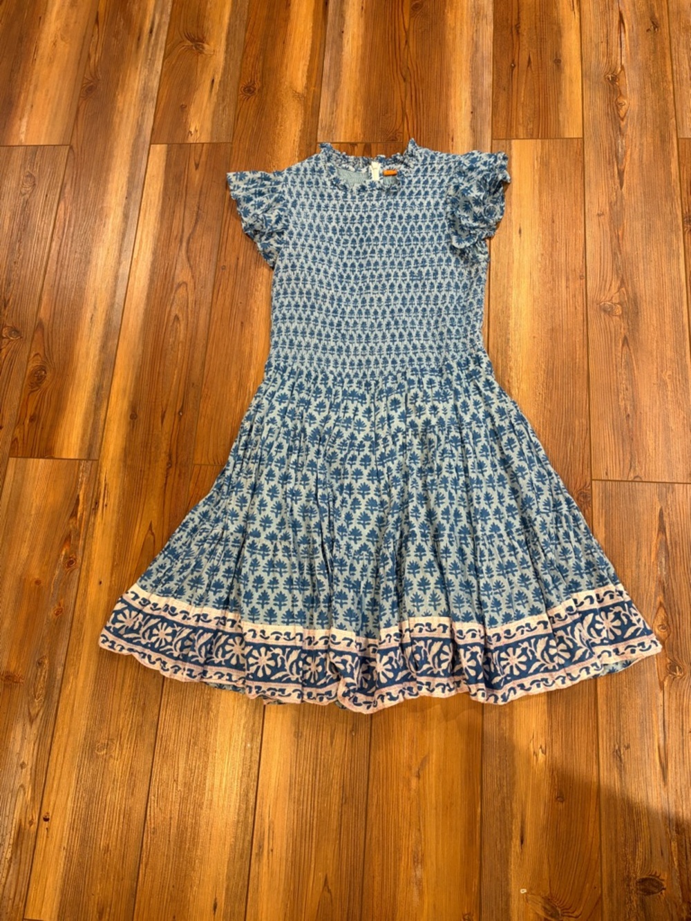 Oliphant Blue Printed Casual Women’s Dress with Border Detail
